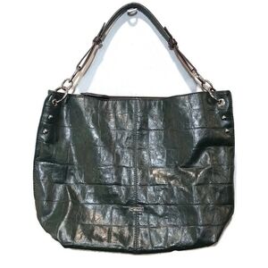 SEGUE Italy Faux Leather Crocodile Shoulder Bag Purse Chain Silver Green